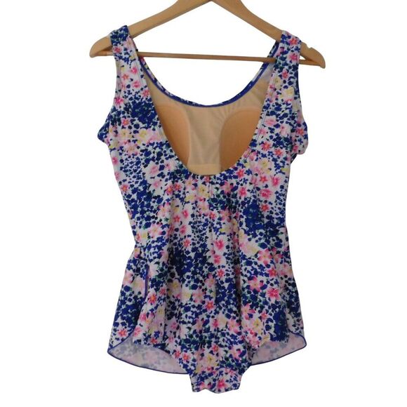 Shore Shapes Swimsuit Womens 12 Blue Floral Colorful Retro Dress - Picture 5 of 5